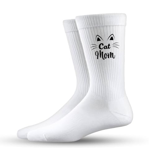Tassenbrennerei Socken Cat Mom Katzenmotiv für Frauen Damen Geschenk Katzenliebhaber lustige Katzensocken (Schwarz/37)