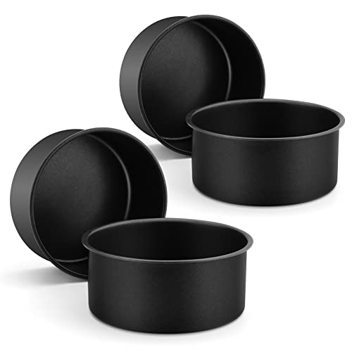 LIANYU 15,2 x 7,6 cm Kuchenform 4 Stück, runde Kuchenform zum Backen, antihaftbeschichtete Edelstahl-Backform für Kuchen, runde Kuchenform, schwarze Schicht-Kuchenform für Geburtstag, Hochzeit, Party Cover