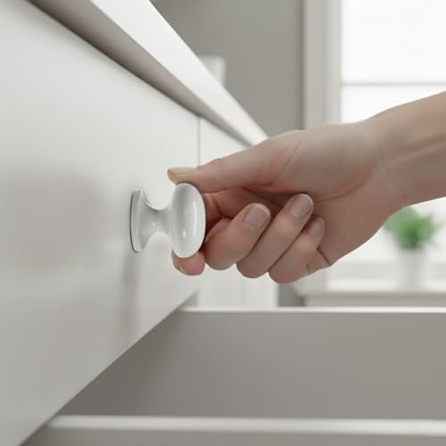 Image of trust4care 4-Pack Ceramic White 1.5 inch Bifold Closet Door Cabinet Knobs Pulls | Large Wide Base Zinc Round Kitchen Cabinet Wardrobe Dresser Dummy Doorknobs, Furniture Pantry Sideboard Buffet Drawer Handles