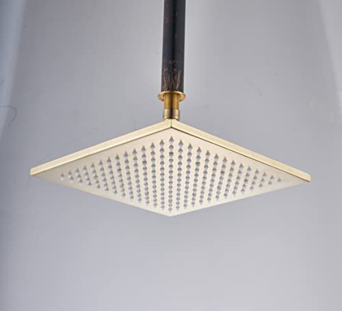 Senlesen Bathroom Rainfall Shower Head 16 Inch Square Overhead Replacement Head Brushed Gold #TOP2