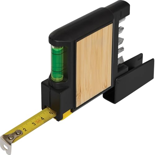 3 Meter Maßband Bandmaß SCREWY – Multifunktionswerkzeug mit Einrollmaßband, integrierter Wasserwaage, Schraubendreher (5 Bits) & Bambus-Platte – Präzises Multi-Tool für Heimwerker & Handwerker