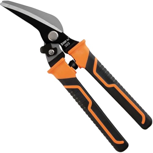 Sharp-tec 8 Inch Tin Snips Offset Aviation Snips with Safety Lock Ergonomic Metal Cutting Shears HRC55 Hardened Blade for Sheet Metal Cardboard Carpet Hardware Cloth DIY