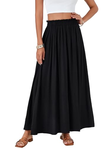OPOIPIN Women's Summer Elastic High Waist Pleated A Line Flowy Beach Maxi Long Skirt2