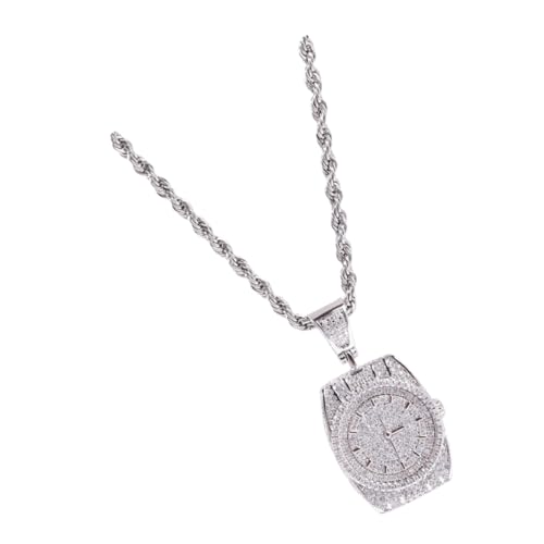 Collier pendentif cadran hip-hop plaqué argent aux finitions soignées en acier