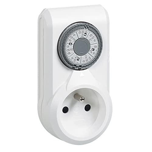LEGRAND - Prise Programmable Mécanique - Programmation Hebdomadaire - Avec Commutateur Marche Forcée - Blanc