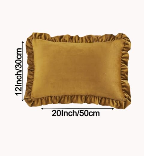 Image of Amazon Brand - Umi Velvet Brown 12x20 Pillow Covers, Set of 2 Decorative Ruffle Cushoin Pillow Covers for Sofa Couch