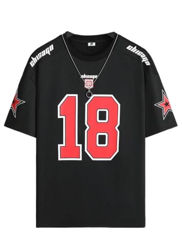 Image of SXV STYLE Chicago Sports Jersey, Number 18, Black with Red Graphics, Short Sleeve T-Shirt