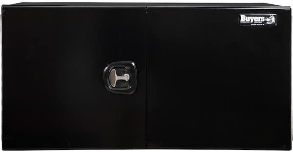 Buyers Products 1705940, 24x24x48 Pro Series Caja de camión de aluminio liso negro con puerta de granero - Puerta de granero doble, pestillo de
