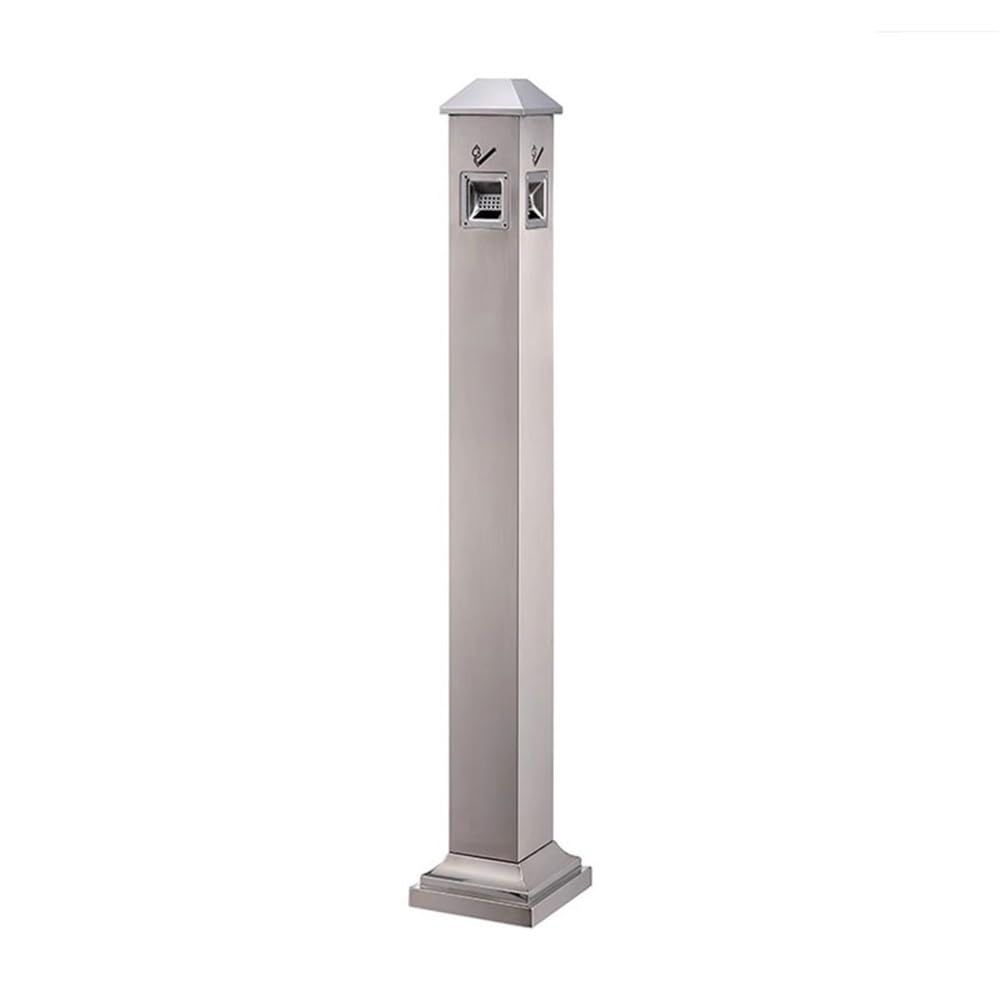 Stand ashtray Rainproof Vertical Fixable Outdoor Ashtrays Smoking Area Iron Cigarette Butt Collection Pillar Stainless Steel Pillar(Silver)