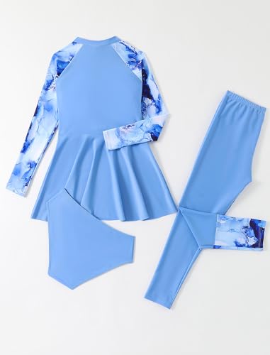 FYMNSI Kids Burkini Swimsuits Girls Baby Modest Muslim Swimwear Long Sleeve Swim Top Pants Hijab 3PCS Bathing Suit Rash Guard3