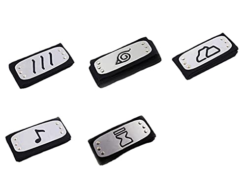 5 or 6pcs Headband Metal Plated Cosplay Yemura Sand Veil Akatsuki Yahiko Sasuke Headband Cosplay Anime Ninja Accessories(Black Extension)