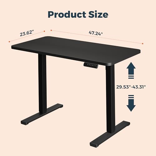 Image of One-Piece Standing Desk 47 x 24 Inches, Small Adjustable Height Desk, Electric Sit Stand Desks Home Office Computer Workstation, Black