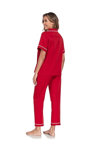 Image of COLORFULLEAF Women's 100% Cotton Pajamas Set Button Down Sleepwear Short Sleeve Shirt and Long Pants Soft Ladies Lounge Sets