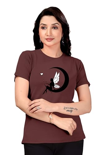 Image of Women Round Neck Printed Cotton Blend Regular Fit T-Shirt