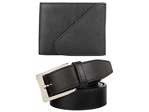 Image of Amicraft PU Leather Gift Combo Set |Wallet and Belt| Black Leather Wallet for Men|PU Leather Formal & Casual Belt Free Size Upto 42 Inches|(Black)