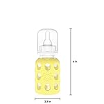 THERMOS-Lifefactory-Glass-Baby-Bottle-with-Stage-1-Nipple-and-Protective-Silicone-Sleeve-Banana-4-Oz