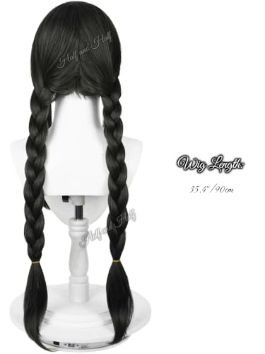 Image of Half and Half Homura Akemi Cosplay Wig Long Black Gray Braided Anime Wig with Bangs 35.4'' Black Pigtails Wigs for Women Halloween Party Daily