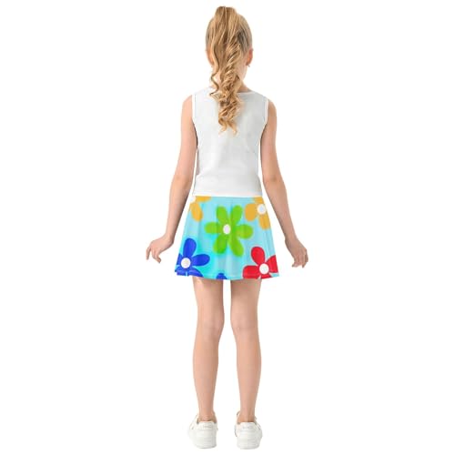 Joisal Colorful Flowers Light Blue Toddler Tennis Skirts Cartoon Girls Skorts Athletic Shorts School 4t4