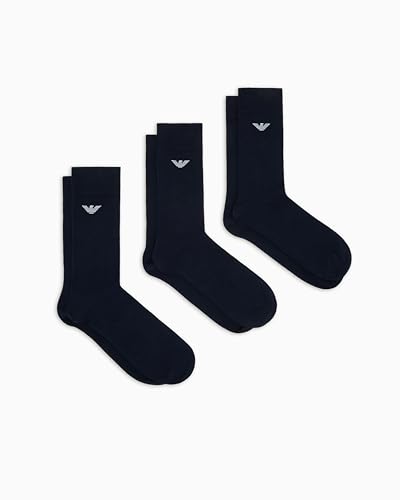 Emporio Armani Man's Casual Cotton Lot de 3 paires de chaussettes courtes, bleu, taille unique, Bleu/Bleu/Bleu, Taille unique