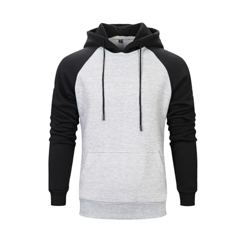 Men's Pullover Hoodies, Color Block Jacquard Long Sleeve Drawstring Hipster Casual Hooded Sweatshirts with Kanga Pockets