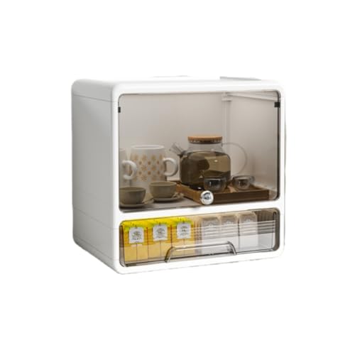 qingshenyi ミニカップボードカウンター上収納コップ 食器棚 収納棚防塵 防湿 扉付き ボックス 多機能 ラック 卓上食器棚 お茶碗ボックス 大容量 簡単 化粧品 小物 透明扉付き 一段二段三段 雑貨収納 仕切り 整理整頓 家庭用 (ブラック,2階