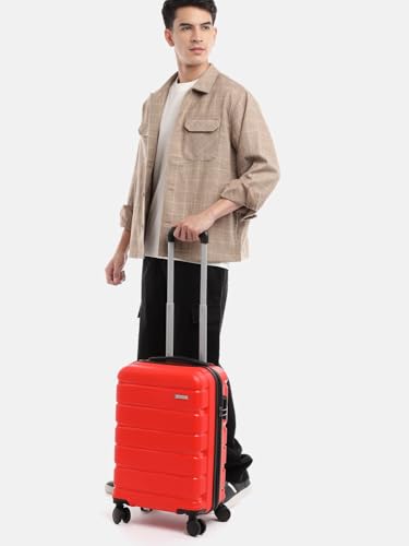 Image of Teakwood 55 CM Unisex Trolley Bag for Travel, Hard Cabin Trolley Large Travel Suitcase Bag, Lock System 360 Degree 8 Rotating Wheels (55 CM, RED)