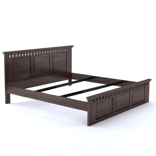 Image of Sheesham Wood Bed Without Storage Solid Wooden Cot Double Bed Furniture Elegant and Functional Bedroom Living Room Home Palang (Mahogany, Queen)