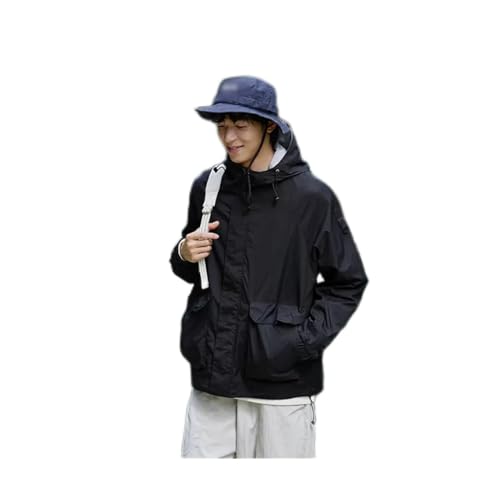 Windbreaker Boys Girls Lightweight Breathable Raincoat Reflective Packable Hooded Softshell Lined Hiking Coat Coat Lightweight (Color : Black B, Size : Small)