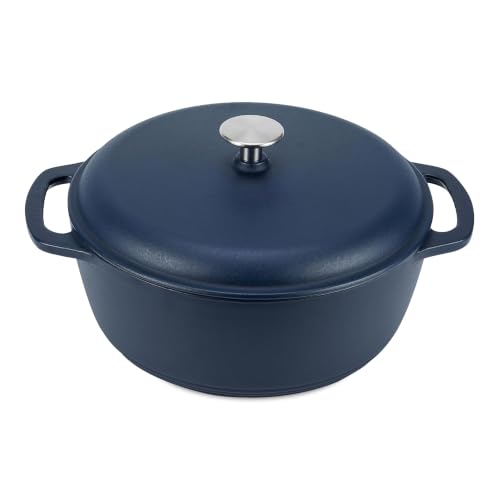 Image of Amazon Basics Enameled Cast Iron Dutch Oven Pot with Lid, Round, Dual Handles, Heavy-Duty, Oven Safe for Stews, Roasting, Baking,6-Quart, Matte Navy