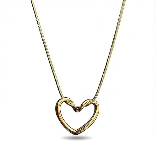 Image of Open Heart Pendant Necklace for Women & Girls | Anti Tarnish Stainless Steel Gold Finish Chain | Stylish Minimal Jewellery Gift | Accessories