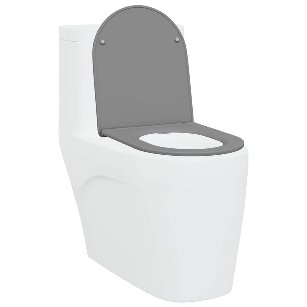 Asiento de inodoro gris Duroplast 47 x 36 x 3,4 cm, tapa universal de inodoro con descenso automático, extraíble y fácil de limpiar, asiento sanitario estable para baño y aseo de invitados