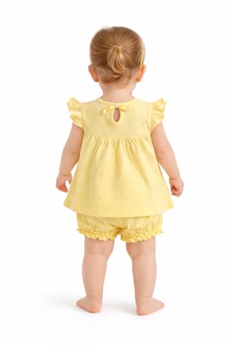 Image of Baby Girls Frock Dress with Bloomer Set | Short Sleeve Polka Dot Inner Layer & Bow Detail Special for 0-6 Months