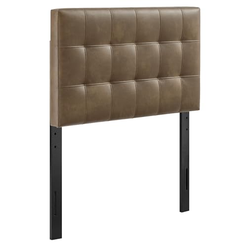 Image of Modway Lily Faux Leather Twin Size Headboard with Biscuit Tufting in Mushroom - Vegan Leather Upholstery with Padded Design and 5 Height-Adjustable Mounts
