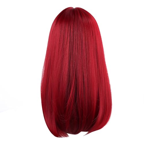 Perruque rouge longue frange droite cheveux synthétiques femme 47 cm postiche haute température
