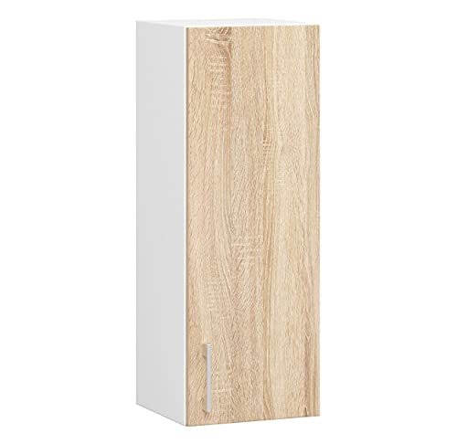 AKORD Mueble Colgante de Cocina W30, Sistema Lima, Blanco, 30 cm, 1 Puerta, Roble Sonoma, Mate, 2 estantes, 30x30,5x72 cm