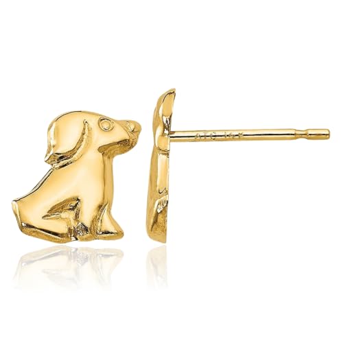 14K Solid Yellow Gold Dog Stud Earrings
