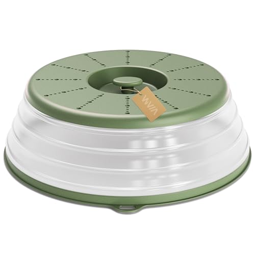 Image of WVM Microwave Splatter Cover Vented for Food with Hook Hole, Splatter Guard & Colander Kitchen Gadget for Food, Meal Prep, Green