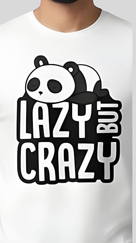 Image of Men's Cotton T-Shirt, Character-Inspired Lazy But Crazy Text T-Shirt Printed for Men and Boys, Round Neck, Half Sleeve, Regular Fit