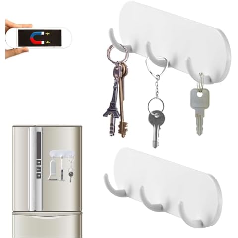 2-Pack Magnetic Key Holder with 3 Hooks for Refrigerator, Kitchen, and Laundry Rooms Cover