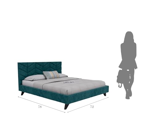 Image of Craft Modern Upholstered King Size Bed for Bedroom | Wooden Double Bed | Platform Cot Bed with Upholstery Premium Fabric | 6.5 x 6 Ft | Sheesham Wood Turquoise, Brown