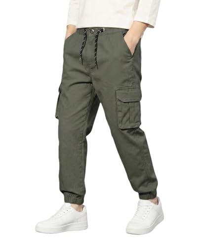 Image of A.T.U.N. (ALL THINGS UBER NICE) Boys Cotton Cargo Pants | Soft Comfortable Casual Wear | Relaxed Fit Trousers with 6 Utility Pockets | Adjustable Waist for Daily Outdoor and Travel Use