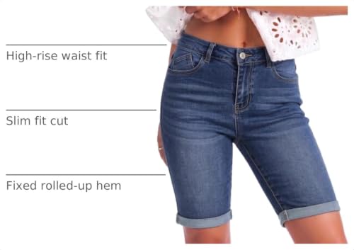 Image of luvamia Bermuda Jean Shorts Women High Rise Stretchy Cuffed Hem Denim Jorts