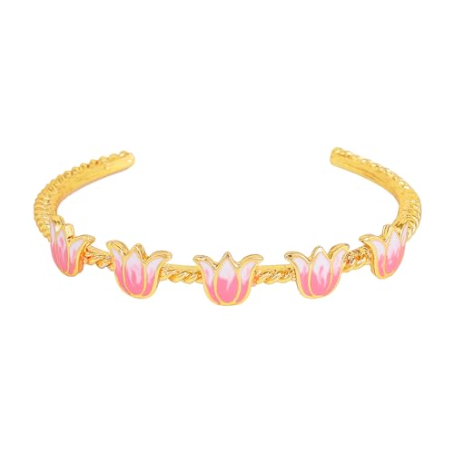 Estele Jewellery Bracelets for Women Gold Plated Pink & White Enamel Charismatic Lotus Designer Adjustable Cuff Bracelet Versatile Chic for Women & Girls (B0CY8CQWYR) Amazon Price History, Amazon Price Tracker