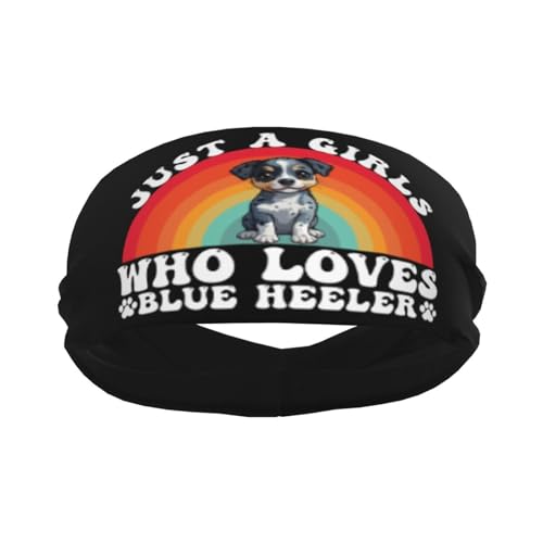 Just A Girls Who Loves Blue Heeler Adjustable Sports Headband Moisture Wicking Sweatband for Running Workout2