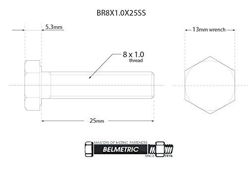Image of (5pcs) BelMetric M8X1.0X25 A2-70 Stainlesss Steel Metric Fine Threaded Hex Tap Bolts DIN 961 for Automobiles, Motorcycles and Watercraft BR8X1.0X25SS