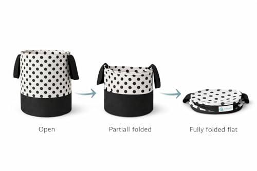 Image of 45L Foldable Laundry Bag with Handles | Durable Fabric Clothes Storage Basket for Home, Bathroom & Kids Room | Polka Dot Design (BLACK &0 PINK Combo)