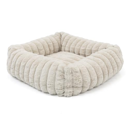Wallace & Jones | Hundebett Mary - Sand | S | ca. 51 x 46 x 15 cm | weicher Schlafplatz, Breitcord Optik, Hundekörbchen