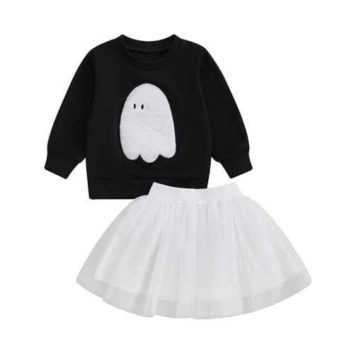 Kayotuas Toddler Baby Girl Tutu Skirt Set Embroidery Sweatshirt Tulle Dress Little Girls Halloween Birthday Outfits Clothes