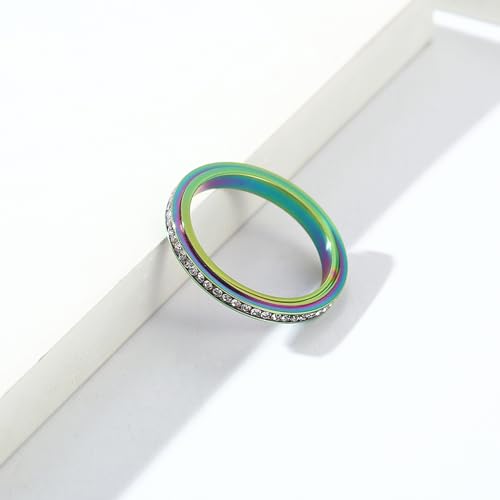 Women's Wedding Rings Band with Cubic Zirconia, Stainless Steel Anxiety 3MM Engagement Rings Personalized Engraved Eternity3