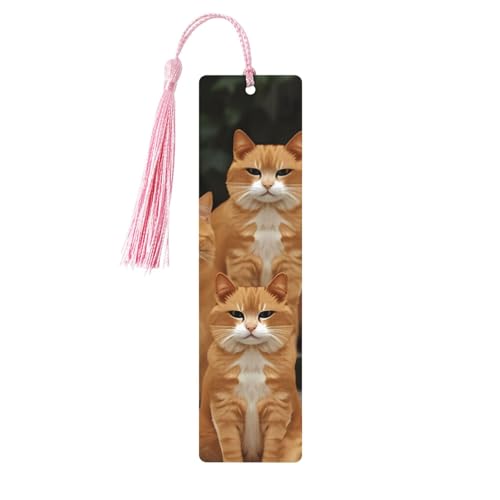 オレンジキャット 木製しおり タッセルペンダント付き ユニーク ハンドメイド 木製 しおり ギフト クラフト ブックマーカー 本好き向け ページマーカー オーナメント 誕生日プレゼントに最適
